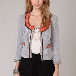 Free People Pinstripe Beaded My Fair Lady Jacket Size 12